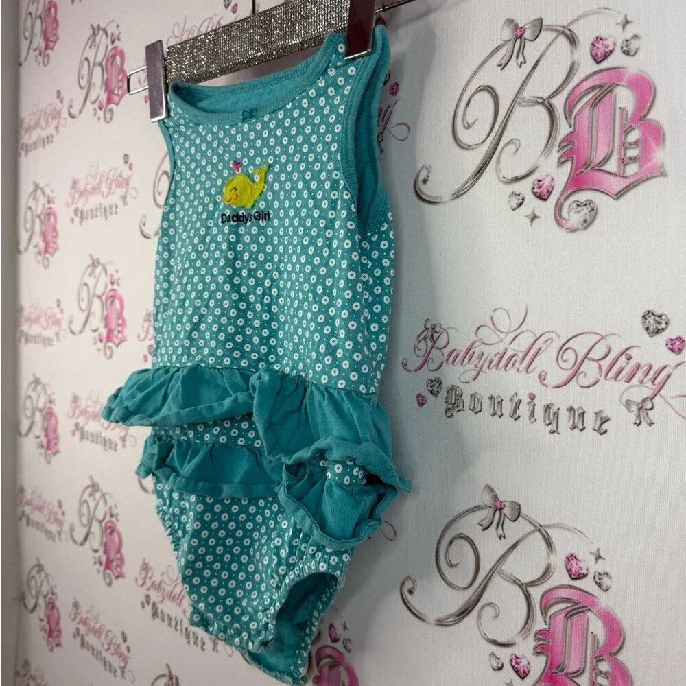 Carter's one piece daddy’s girl whale polka dot Aqua Polka Dot Bodysuit ruffle